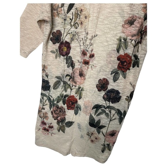 Live In The Moment Sweater Womens S Floral Boho Open Cardigan Long Line Ivory - Picture 7 of 11